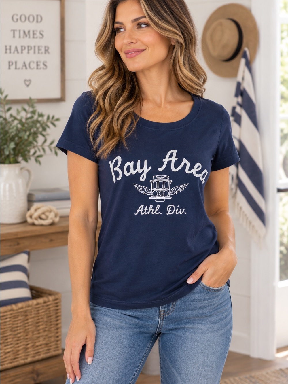 GAP Womens XS Bay Area Graphic T Shirt Blue Short Sleeve Casual Top